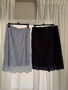 Lace A-Line Skirt - Blue and Black